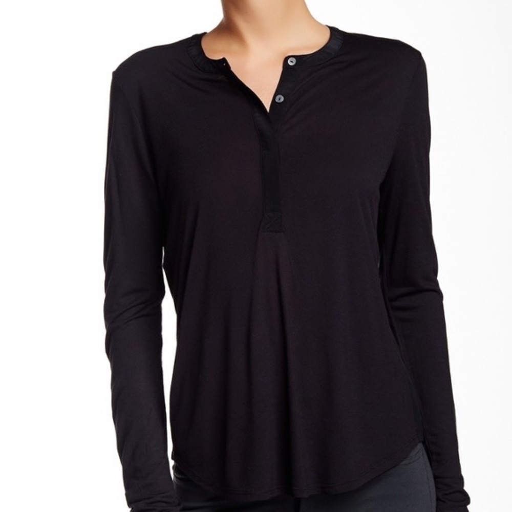 VINCE Silk Contrast Placket Henley